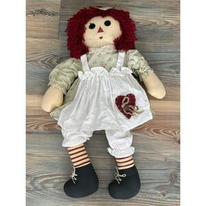 Vintage Raggedy Ann Scarecrow Rag Doll Yarn Hair Button Eyes 24"